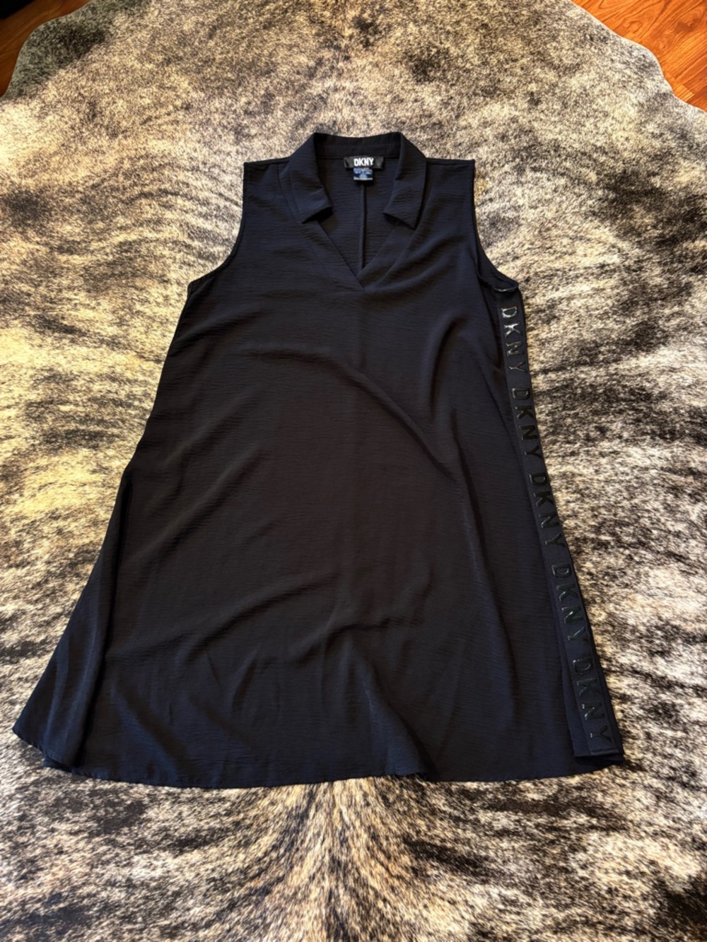 Women’s DKNY Black Collared Flowy Sleeveless Dress, Size Large